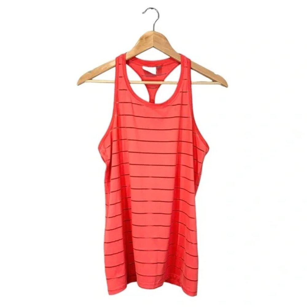 Athleta Racerback Tank Top Orange Mesh Stripe Lightweight, Size M (Style 77815)